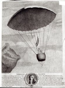 De eerste parachutesprong door Andre Jacques Garnerin (1770-1823) boven Parc Monceau, 22 oktober 1797 door Simon Petit
